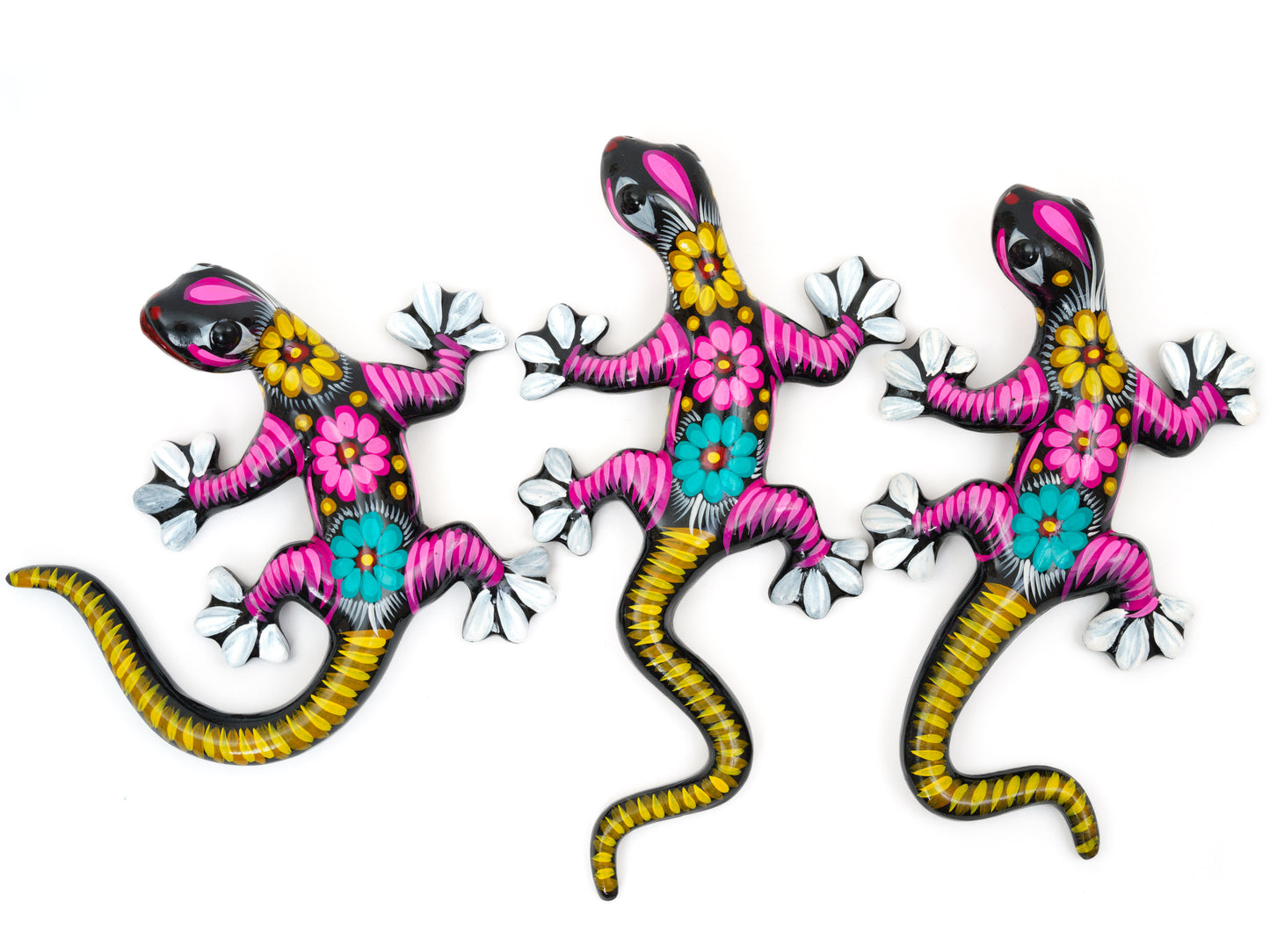 Set Of 3 Medium Climbing Geckos Wall Art Set Black