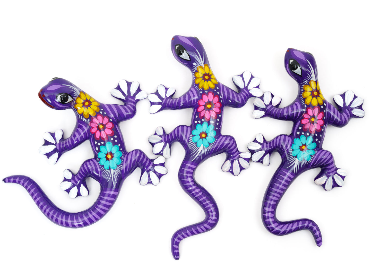Set Of 3 Medium Climbing Geckos Wall Art Set Purple