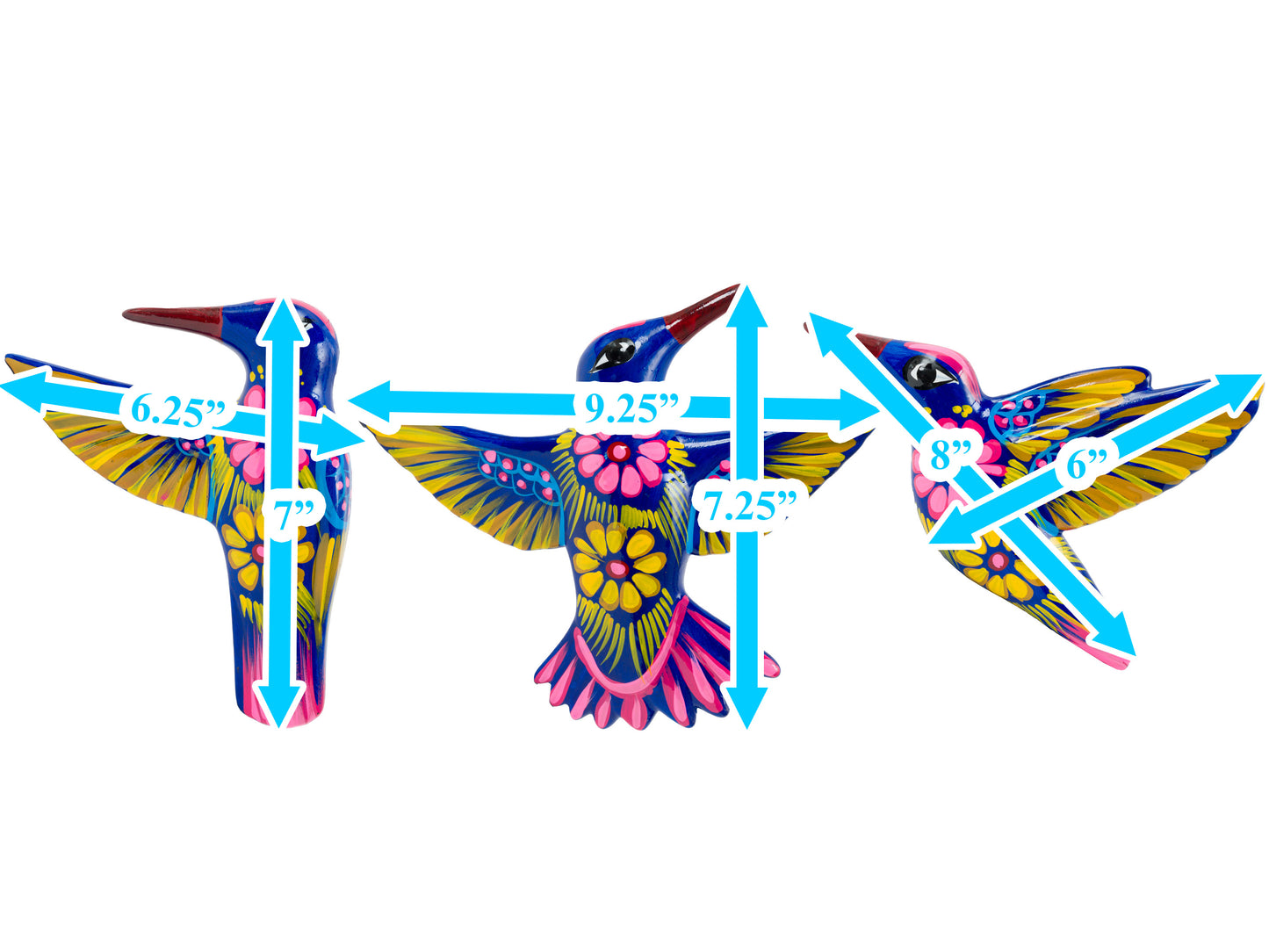 Set Of 3 Hummingbirds Wall Art Cobalt
