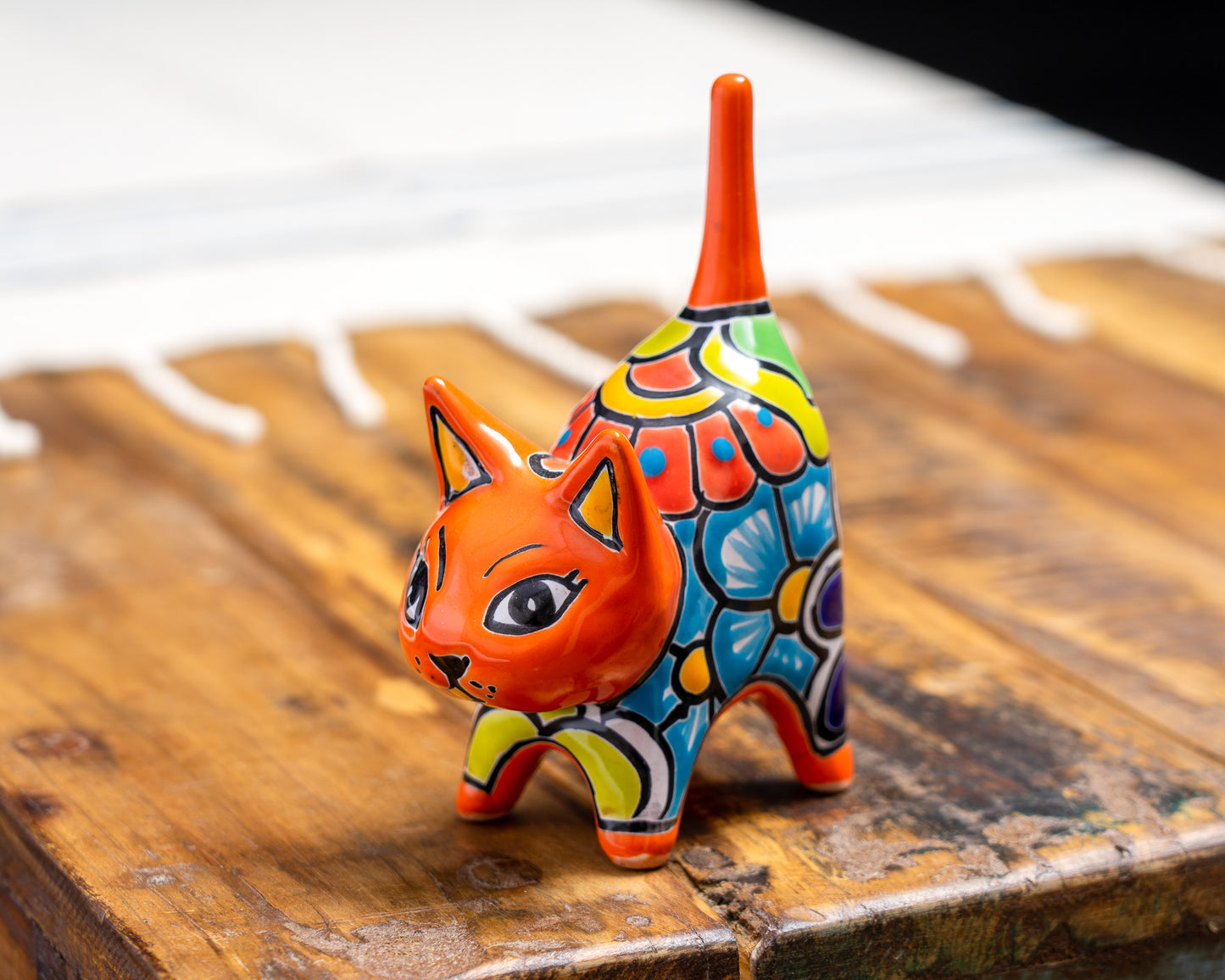 Cat Mini Figurine Ring Holder - Orange