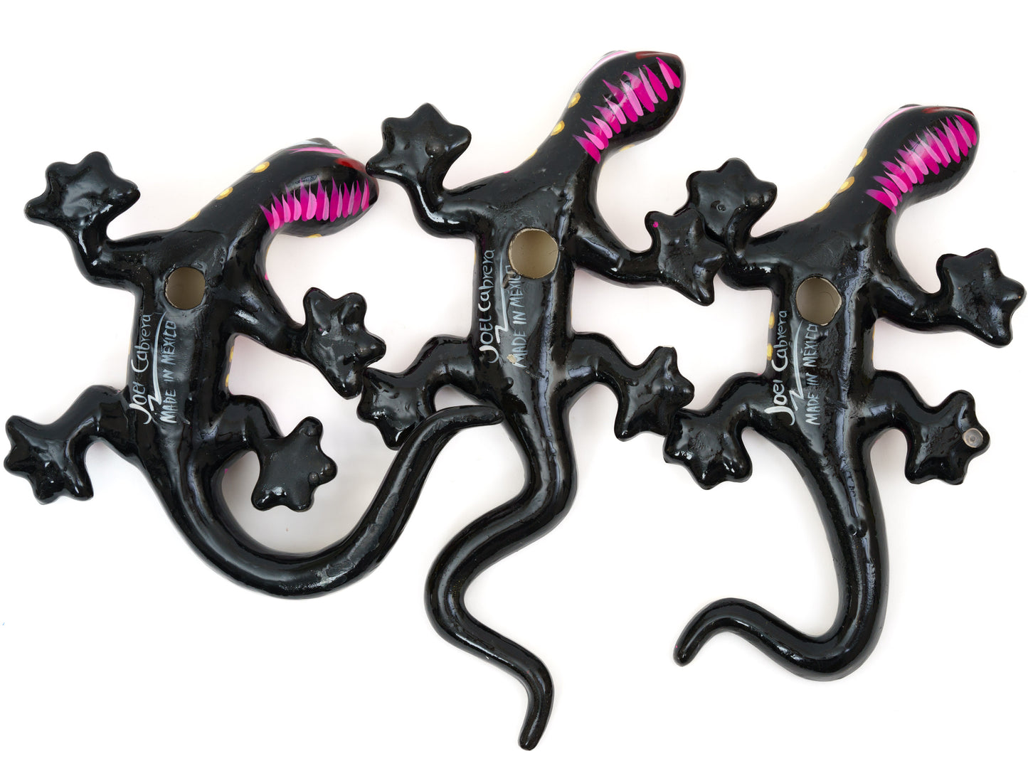 Set Of 3 Medium Climbing Geckos Wall Art Set Black