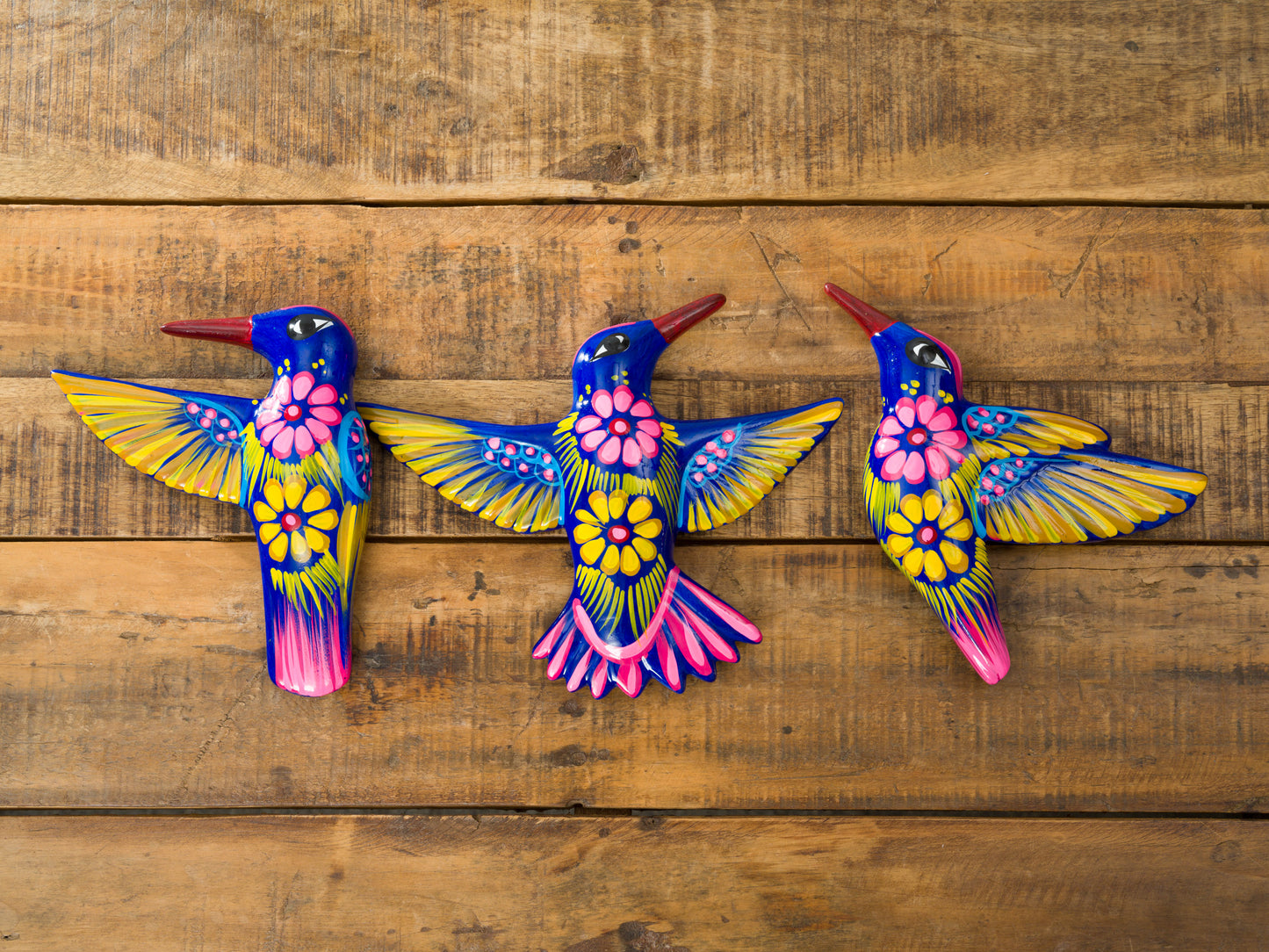 Set Of 3 Hummingbirds Wall Art Cobalt