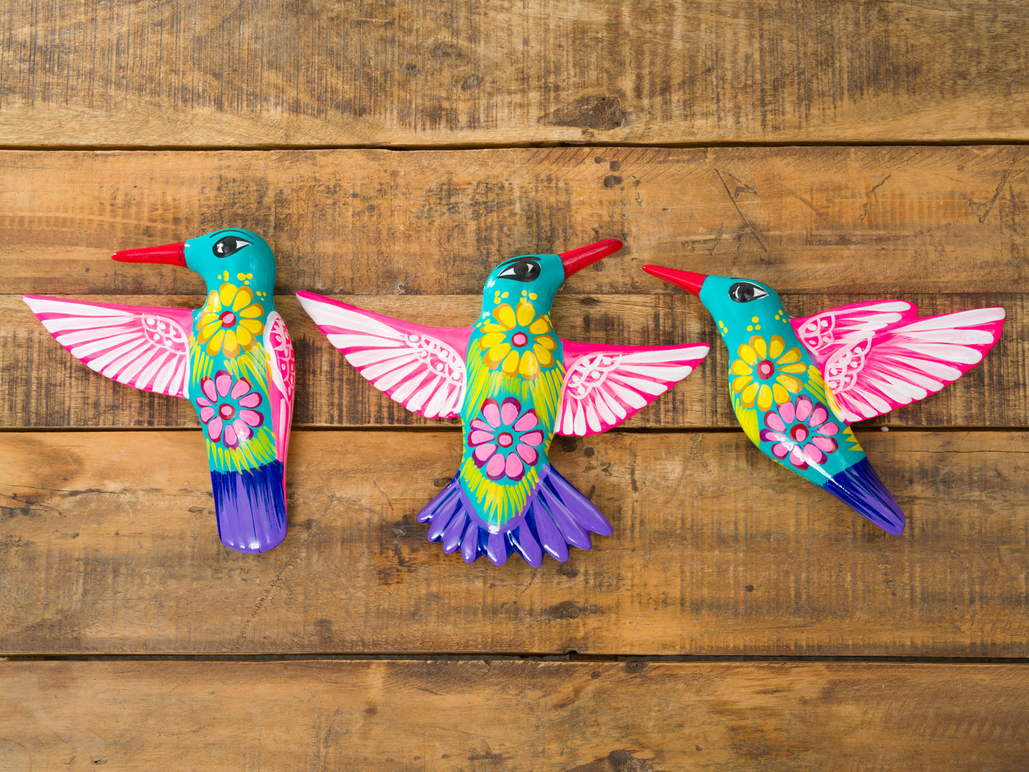 Set Of 3 Hummingbirds Wall Art Turquoise