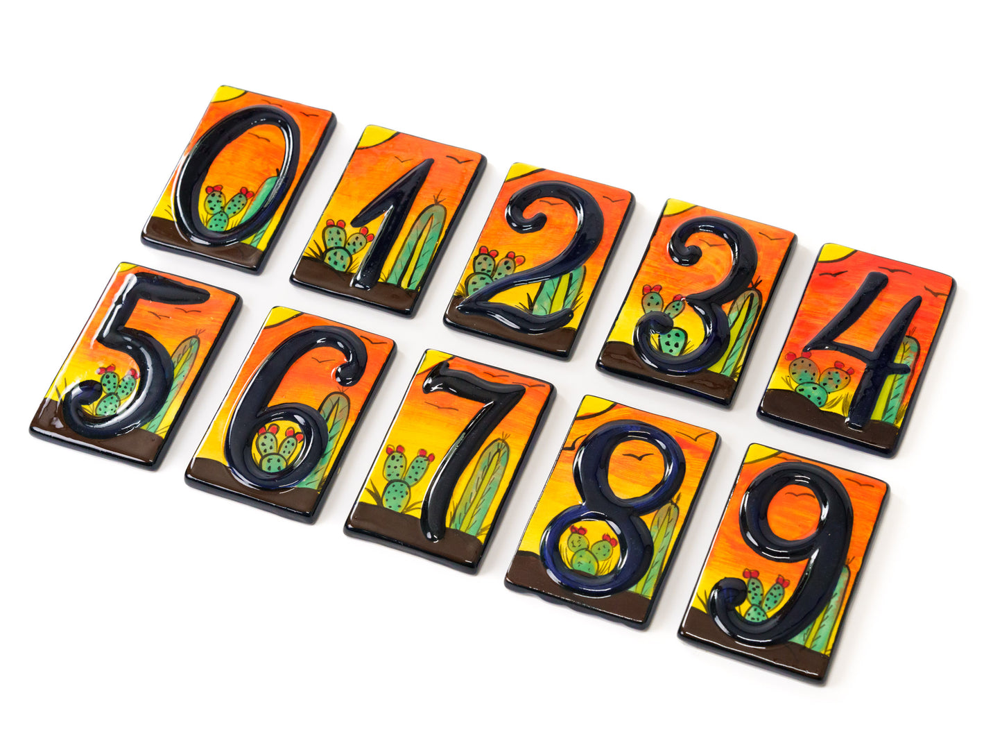 Talavera Address Number Tiles - Desert Cactus Raised Numbers