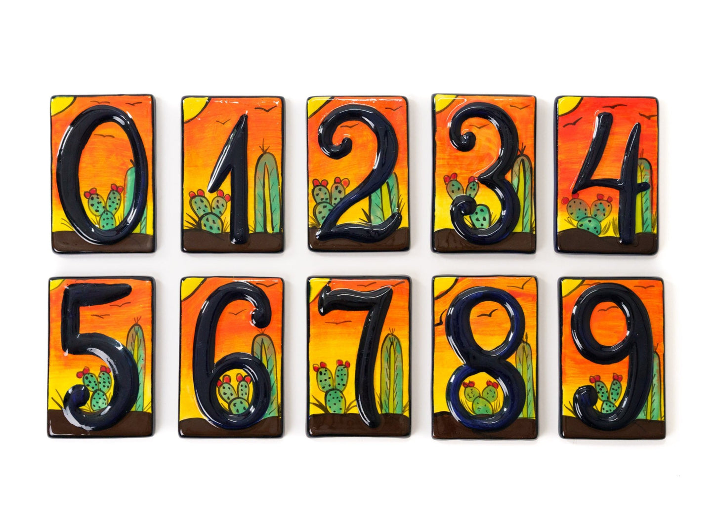 Talavera Address Number Tiles - Desert Cactus Raised Numbers