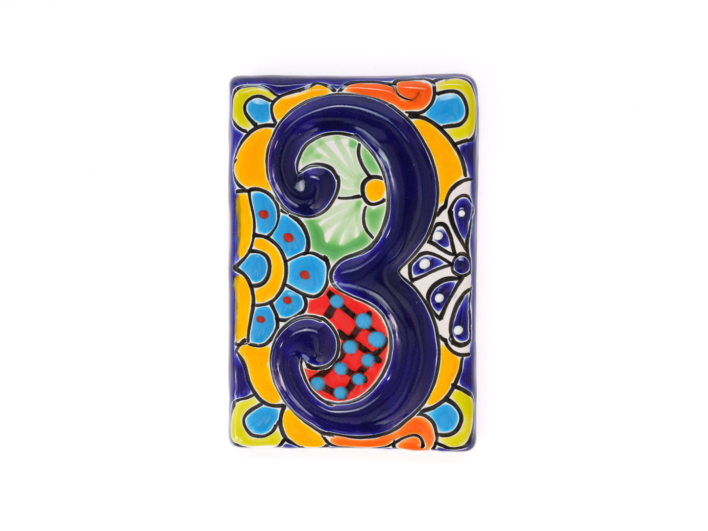 Talavera Address Number Tiles - Cobalt Raised Numbers