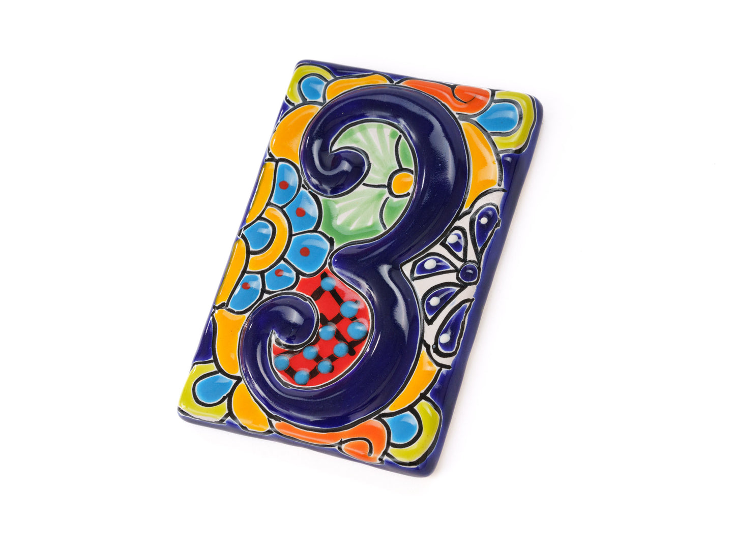 Talavera Address Number Tiles - Cobalt Raised Numbers
