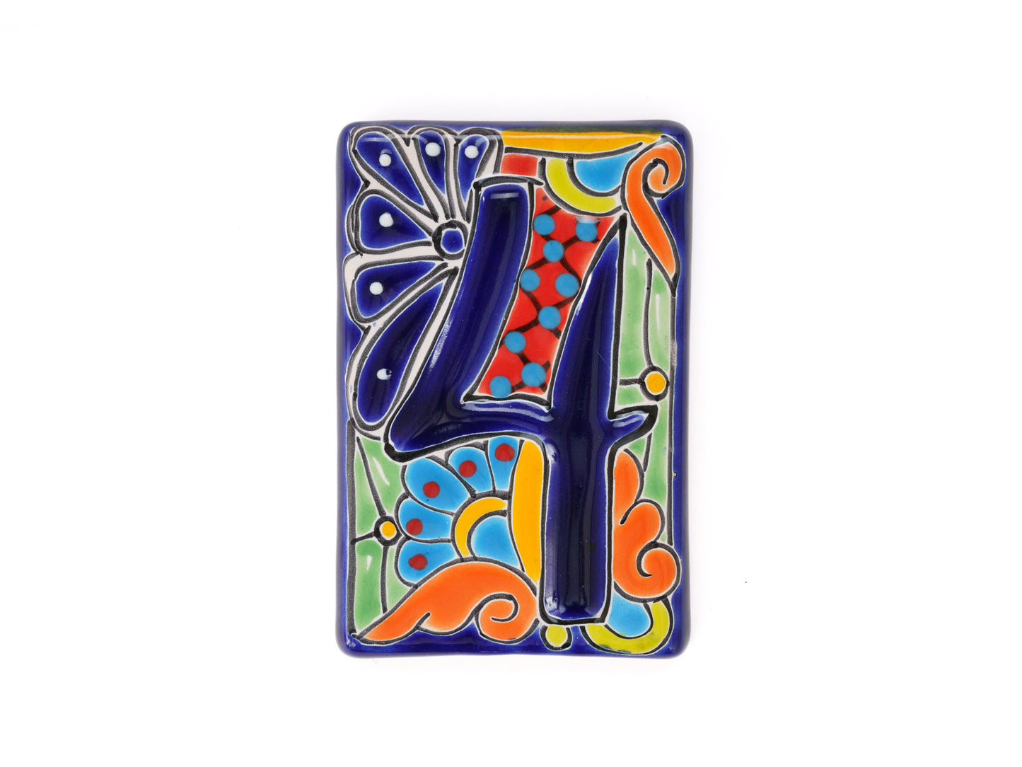 Talavera Address Number Tiles - Cobalt Raised Numbers