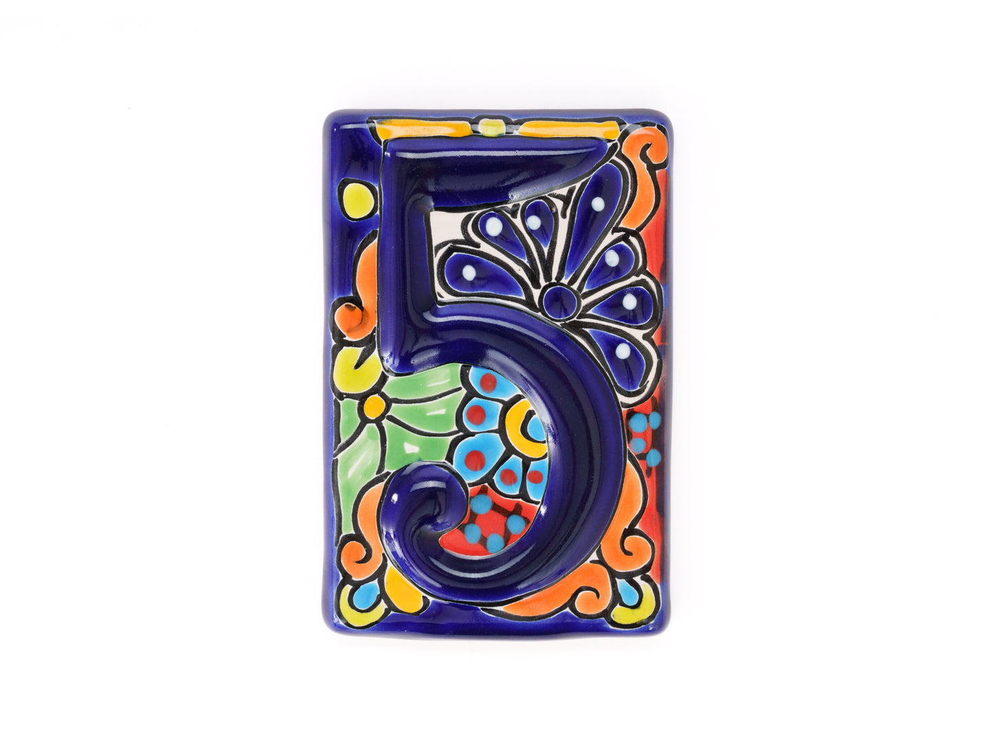 Talavera Address Number Tiles - Cobalt Raised Numbers