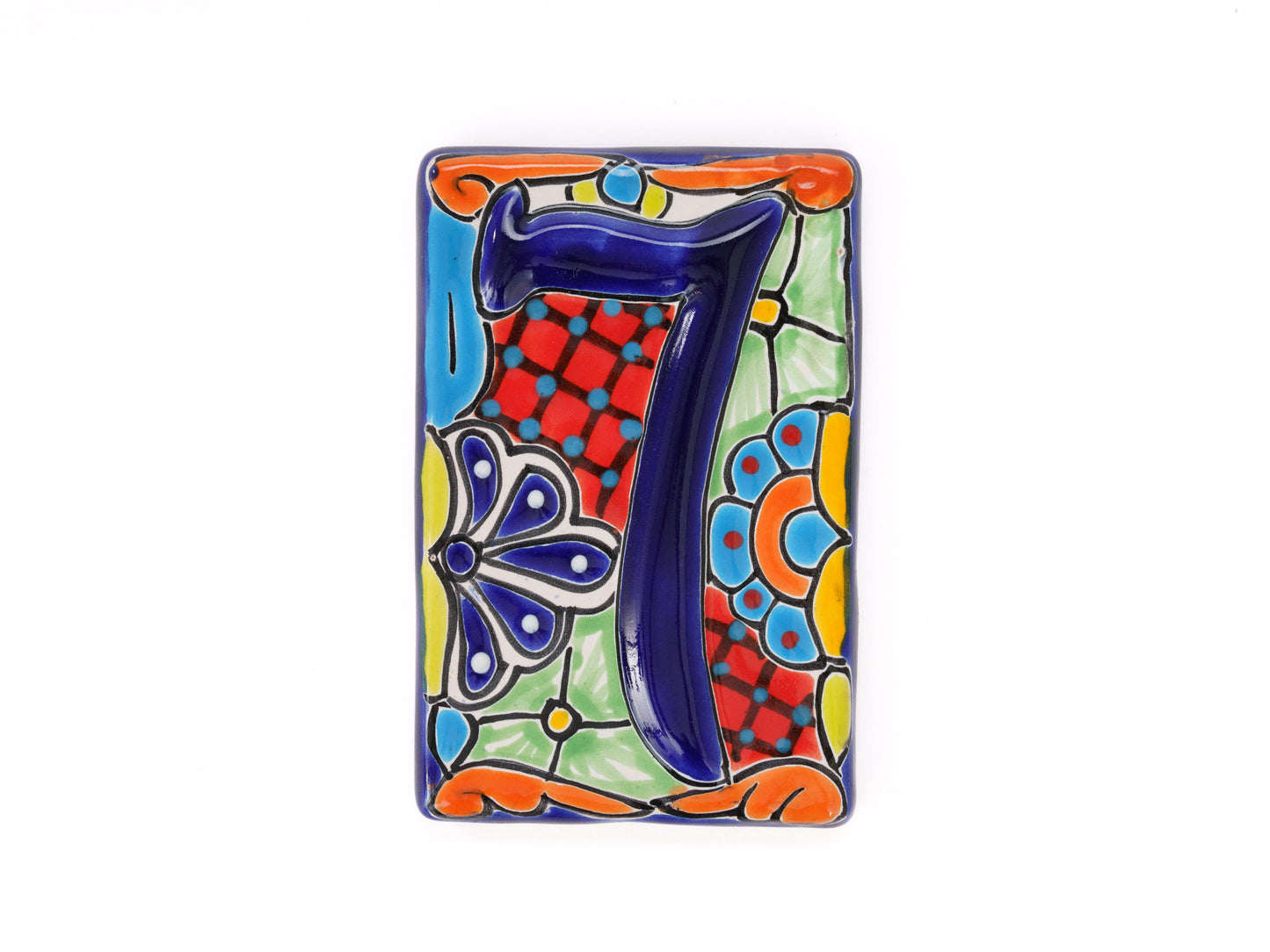 Talavera Address Number Tiles - Cobalt Raised Numbers