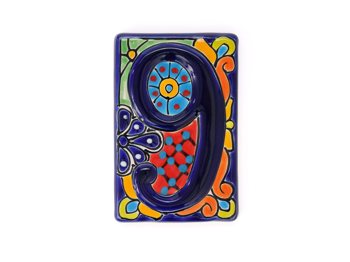 Talavera Address Number Tiles - Cobalt Raised Numbers