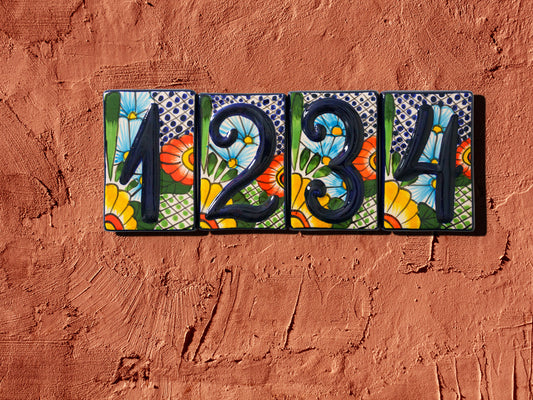 Talavera Address Number Tiles - Floral Raised Numbers