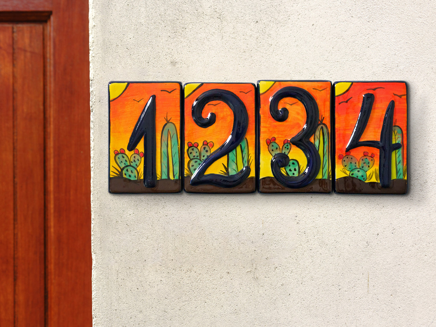 Talavera Address Number Tiles - Desert Cactus Raised Numbers
