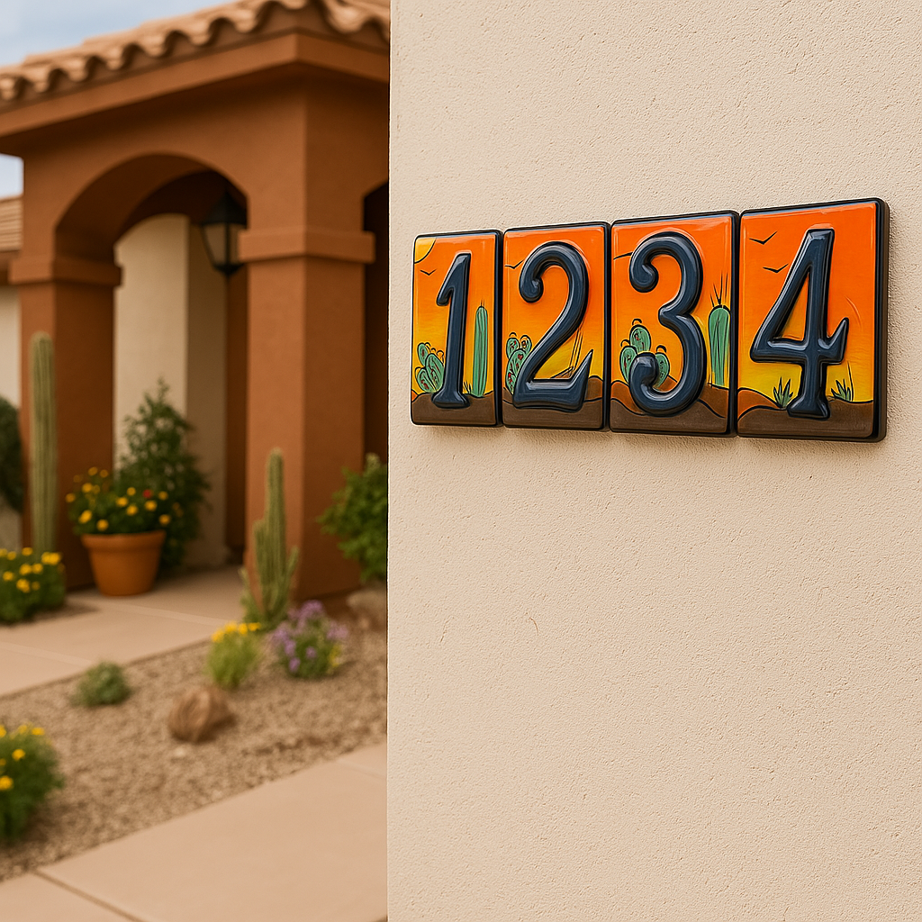 Talavera Address Number Tiles - Desert Cactus Raised Numbers