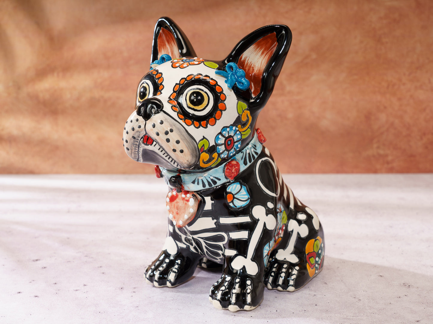 Premium French Bulldog - Bones - Blue Barrettes Red Heart Blue Collar