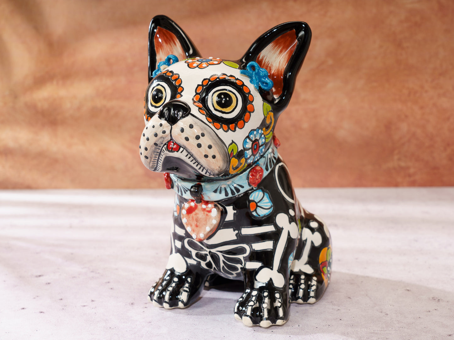 Premium French Bulldog - Bones - Blue Barrettes Red Heart Blue Collar