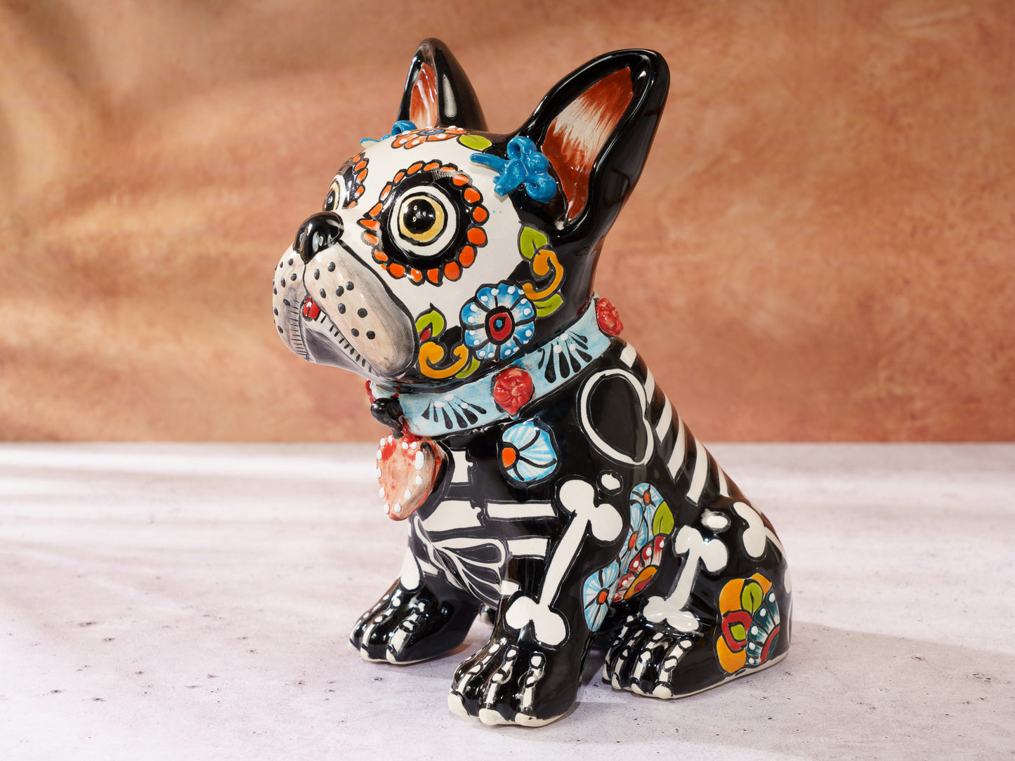 Premium French Bulldog - Bones - Blue Barrettes Red Heart Blue Collar