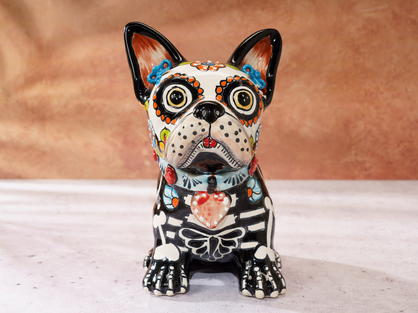 Premium French Bulldog - Bones - Blue Barrettes Red Heart Blue Collar