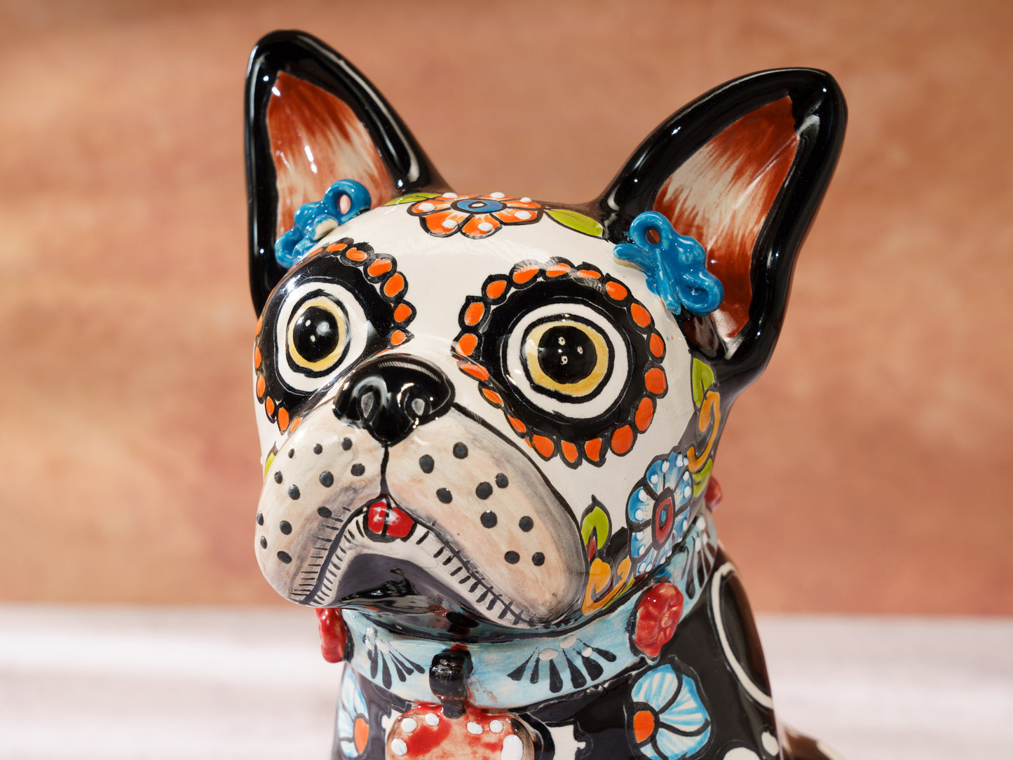 Premium French Bulldog - Bones - Blue Barrettes Red Heart Blue Collar