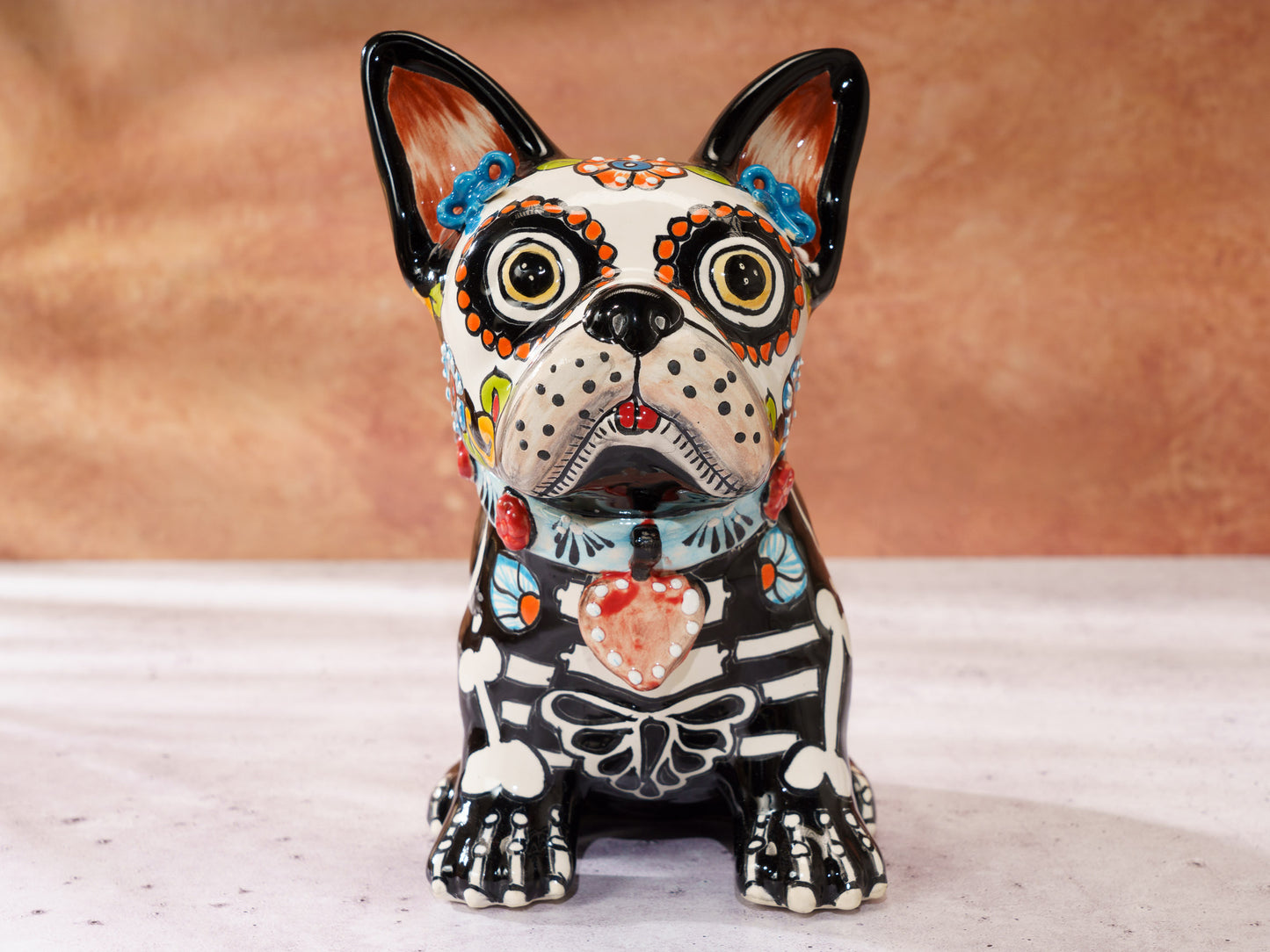 Premium French Bulldog - Bones - Blue Barrettes Red Heart Blue Collar