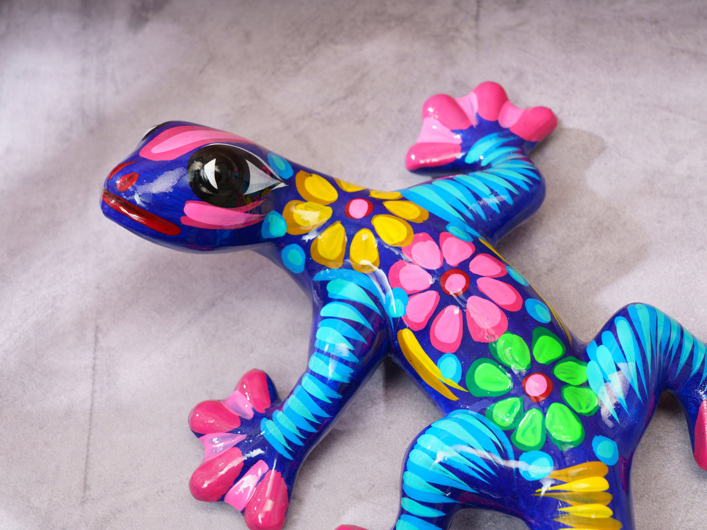 Medium Floral Gecko Wall Art Cobalt