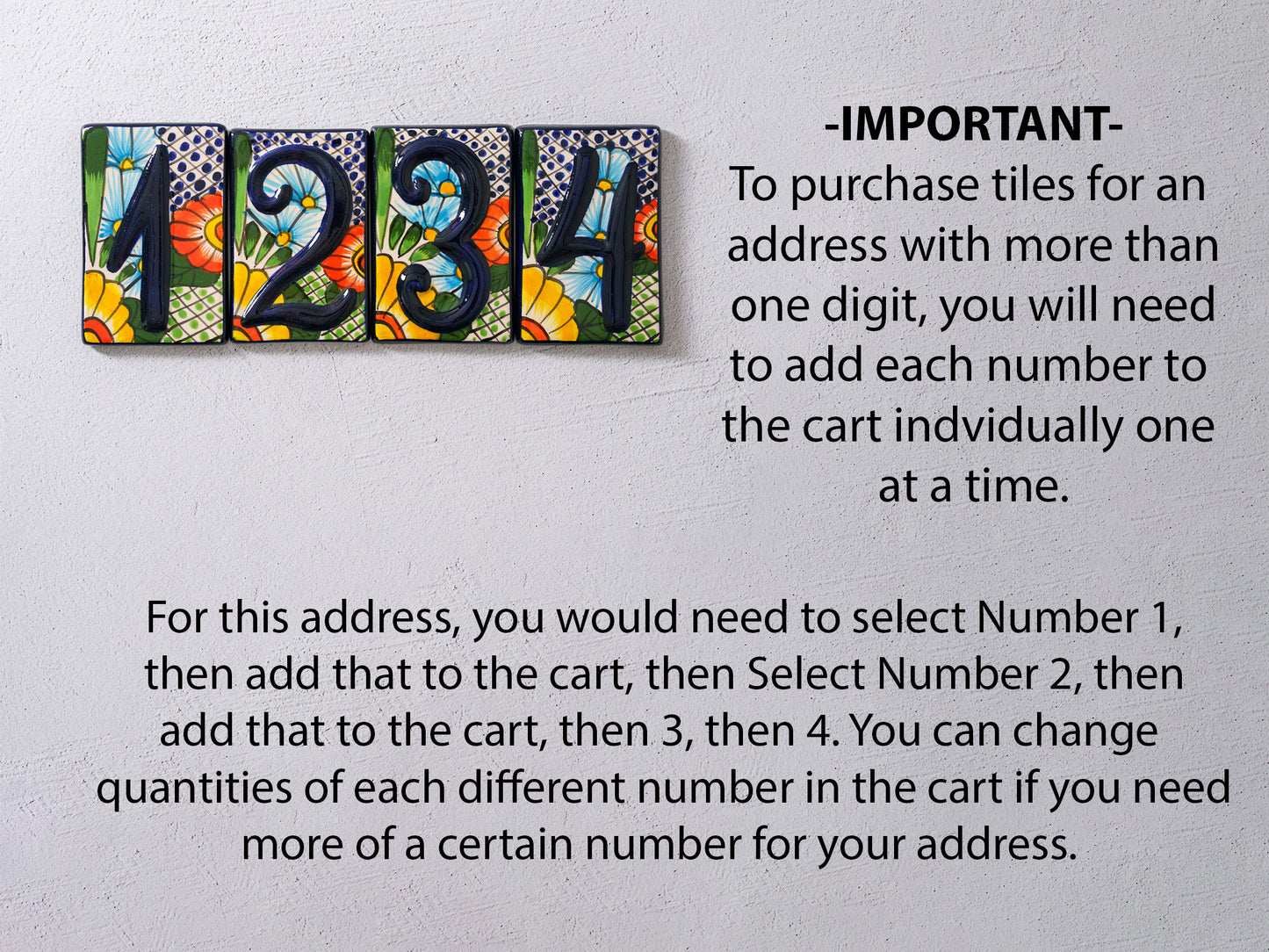 Talavera Address Number Tiles - Floral Raised Numbers