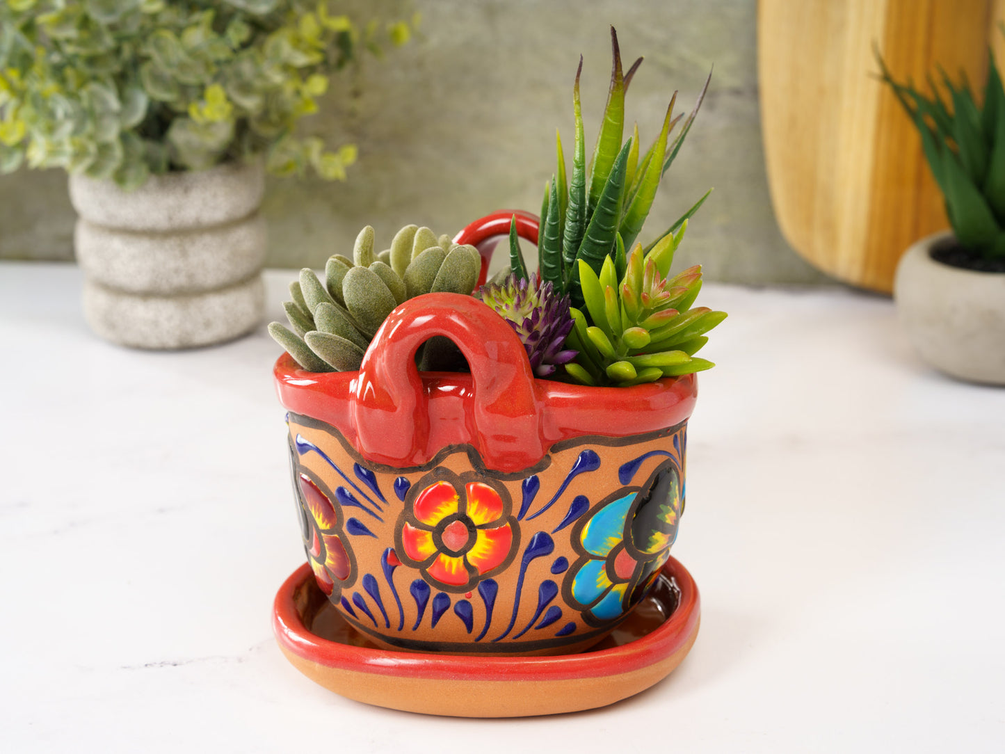 Handbag Planter - Mini - Terracotta Butterfly - Red Trim