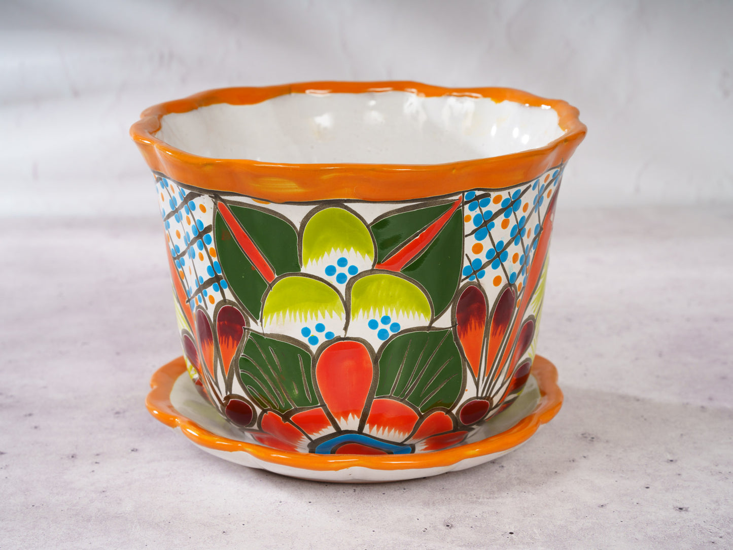 Medium "Olan" Planter With Saucer - Orange