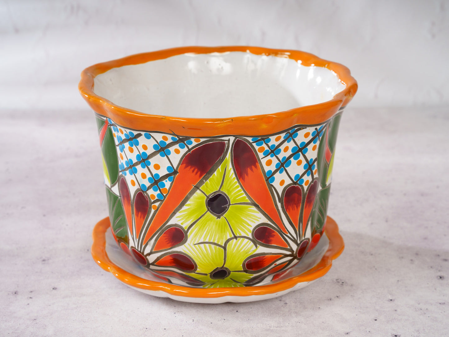 Medium "Olan" Planter With Saucer - Orange
