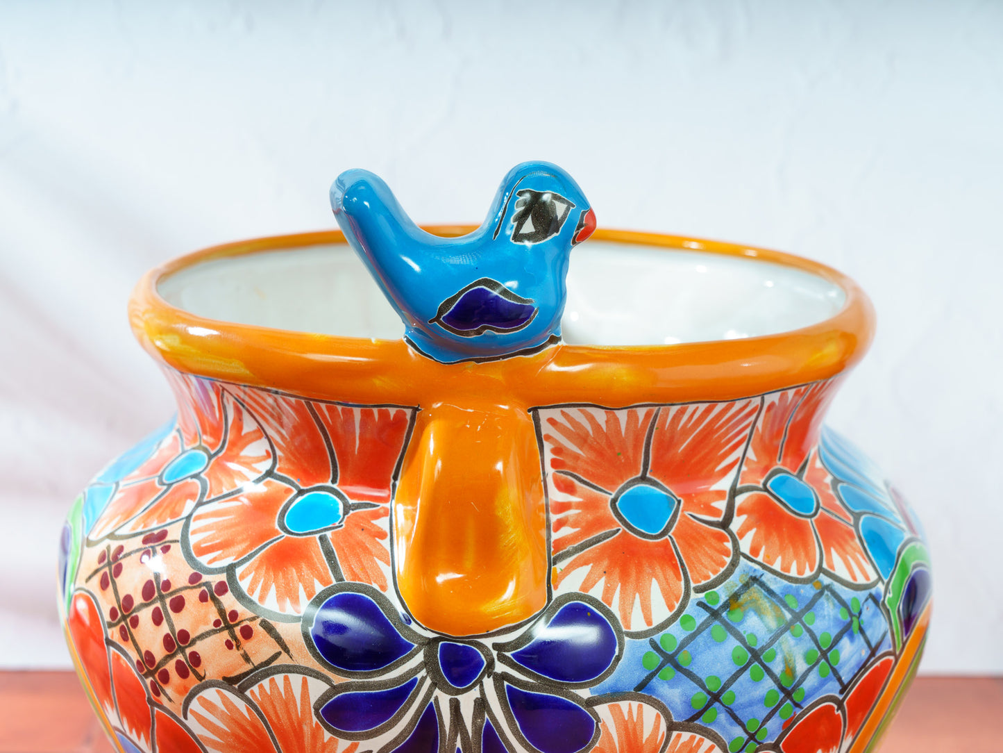 Michoacana Planter with Bird - Medium - Marigold/Orange Trim
