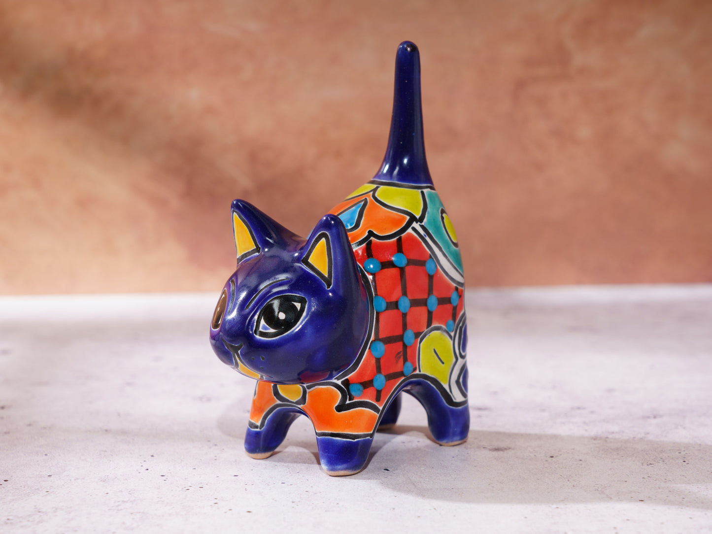 Cat Mini Figurine Ring Holder - Cobalt