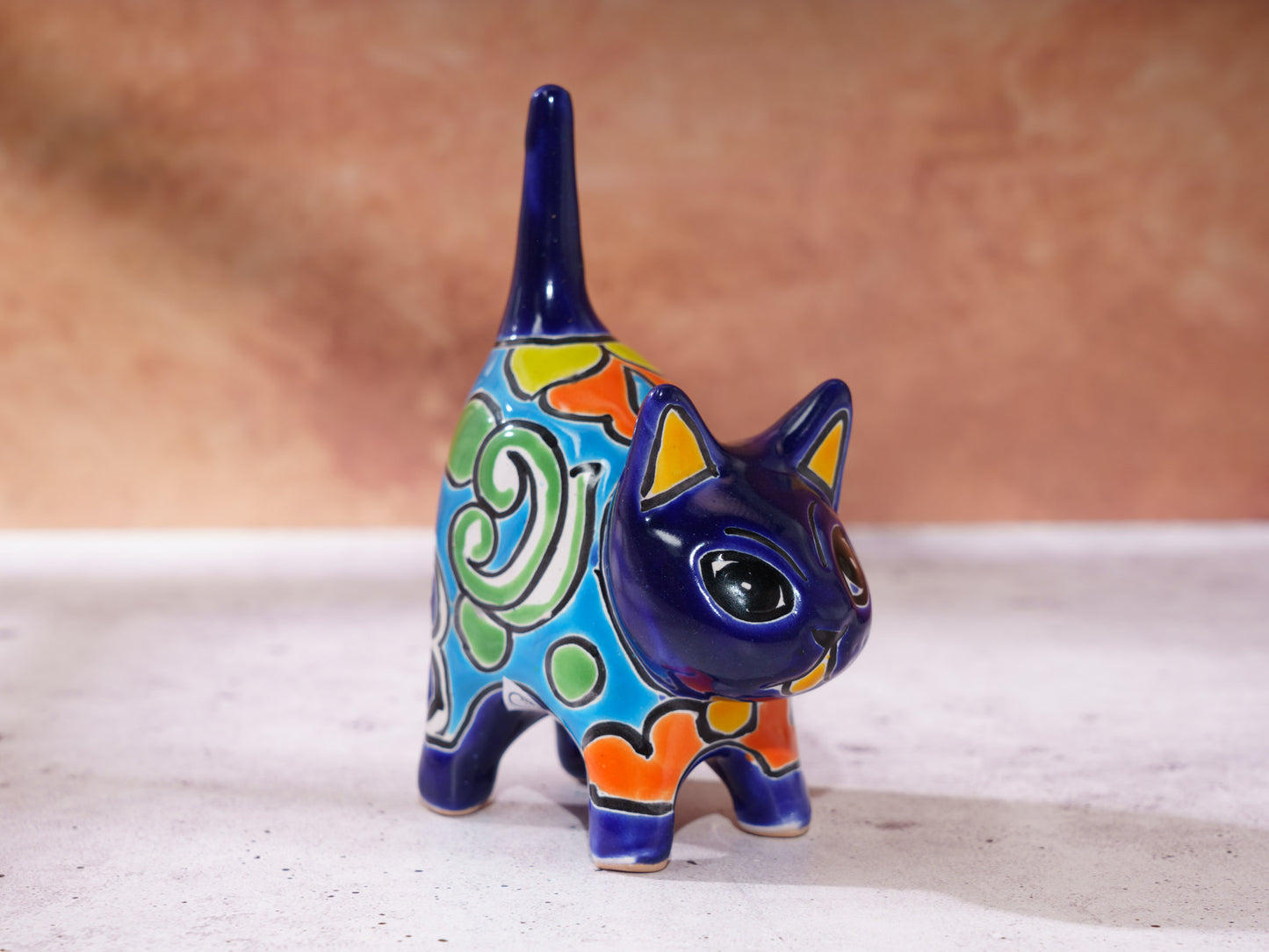 Cat Mini Figurine Ring Holder - Cobalt