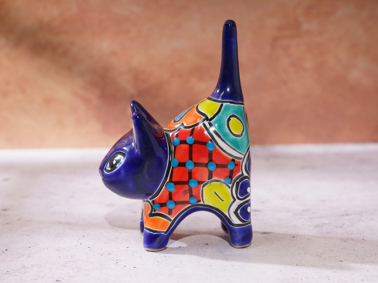 Cat Mini Figurine Ring Holder - Cobalt