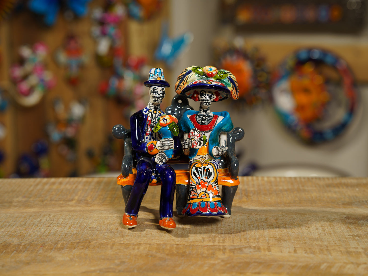 Premium Quality Catrina Couple With Bench Dia De Los Muertos Mini
