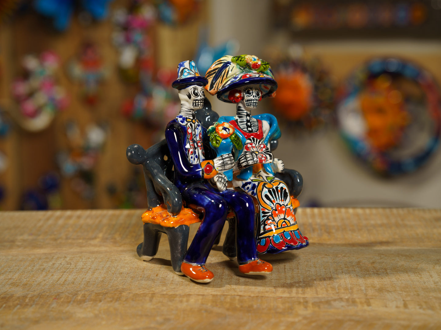Premium Quality Catrina Couple With Bench Dia De Los Muertos Mini