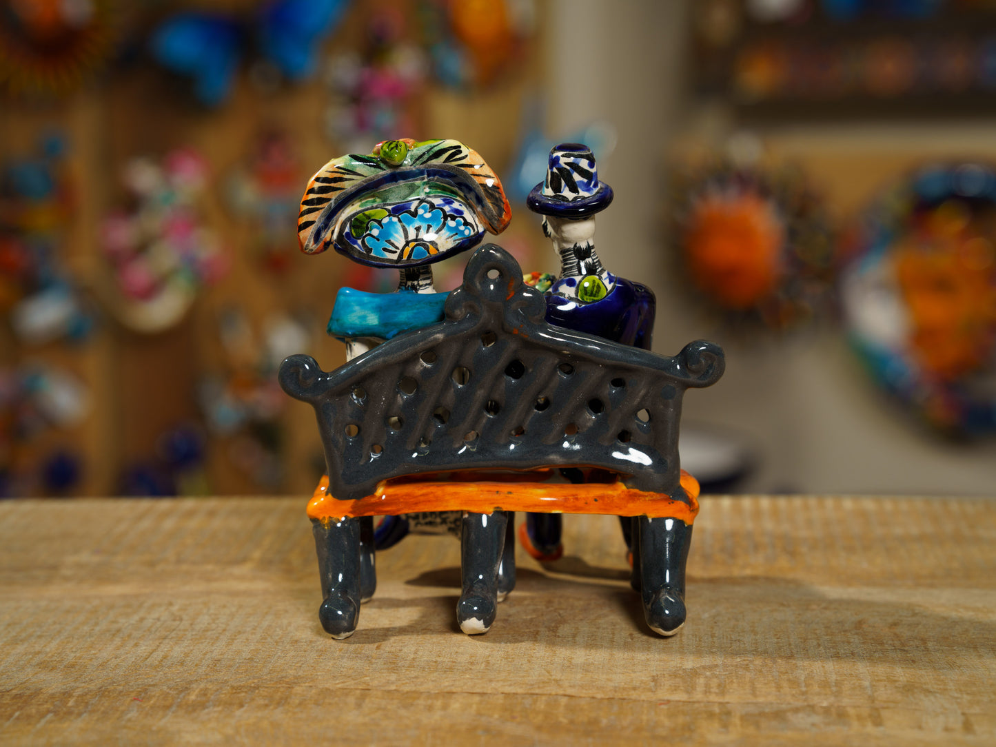 Premium Quality Catrina Couple With Bench Dia De Los Muertos Mini