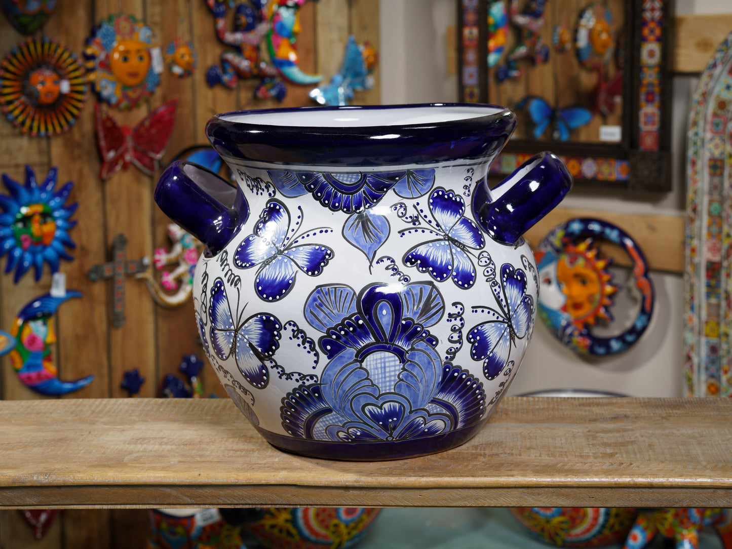 Butterflies Large Planter Cobalt White