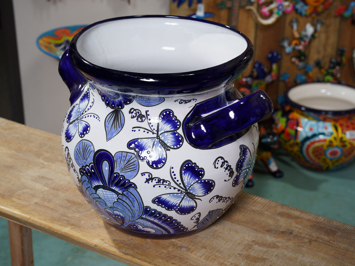 Butterflies Large Planter Cobalt White