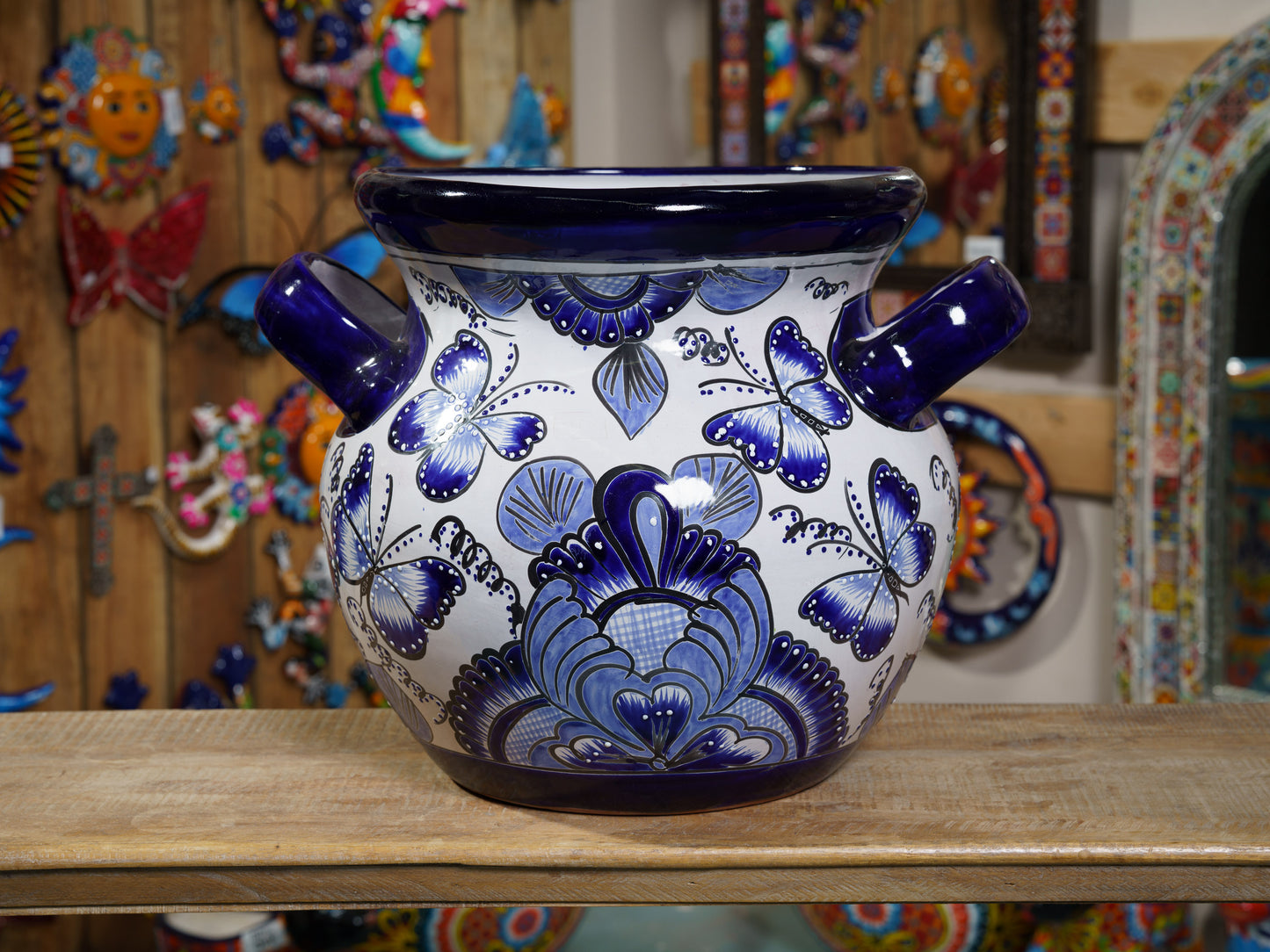 Butterflies Large Planter Cobalt White