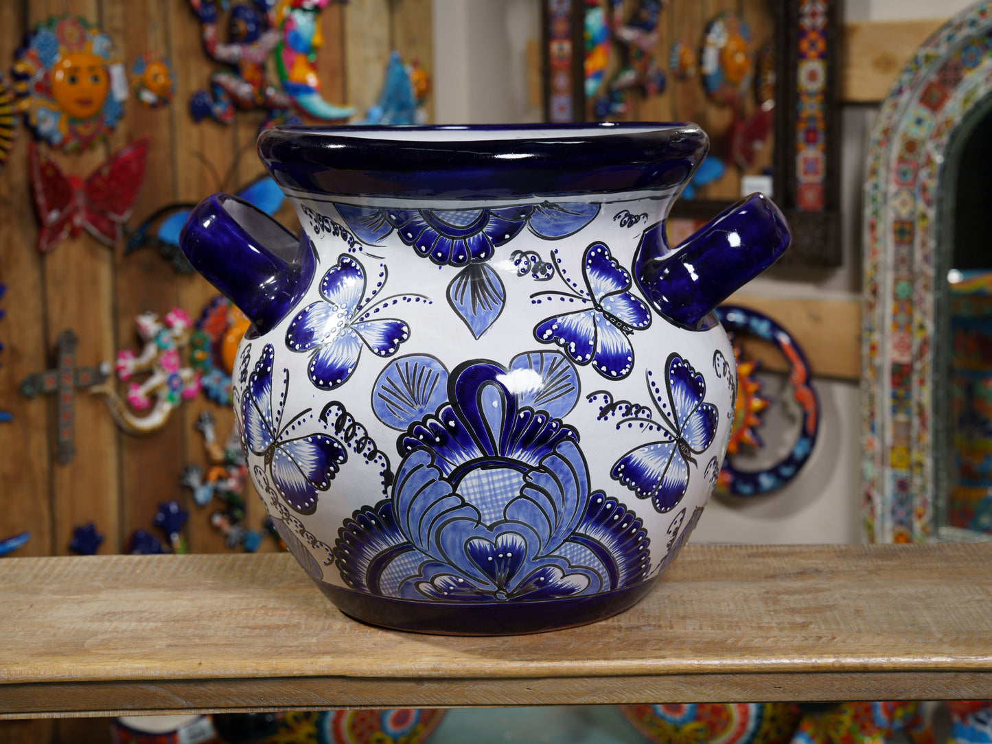 Butterflies Large Planter Cobalt White