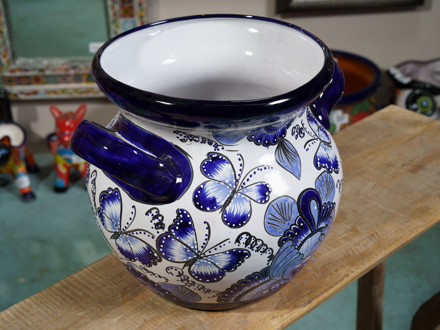 Butterflies Large Planter Cobalt White