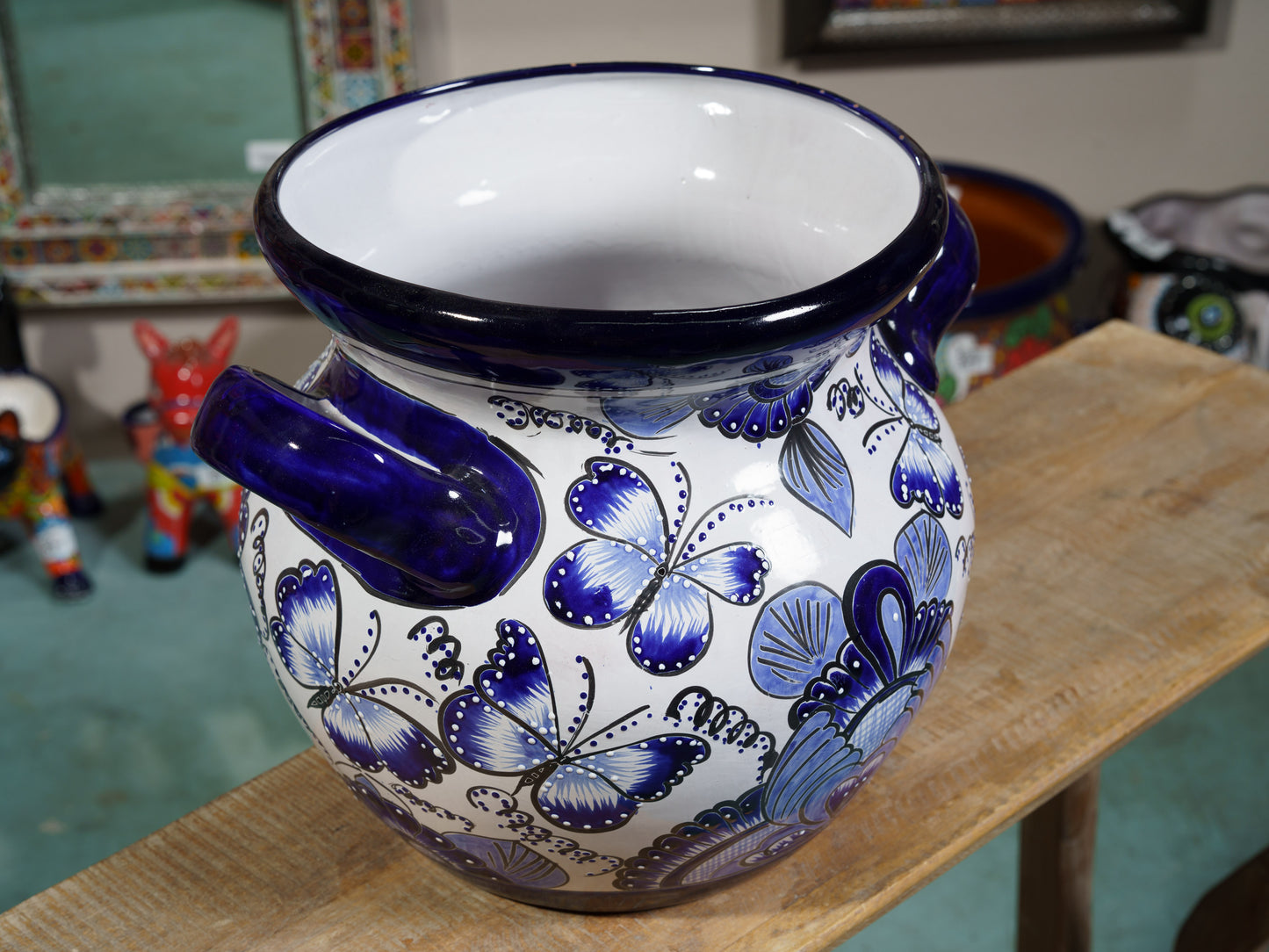 Butterflies Large Planter Cobalt White