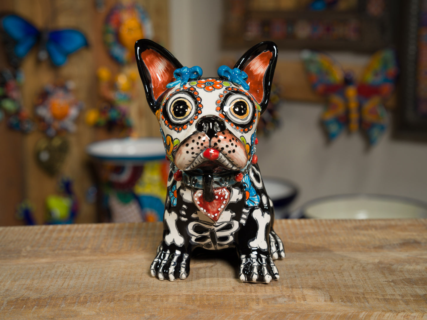 Premium French Bulldog - Bones - Blue Barrettes Red Heart Blue Collar