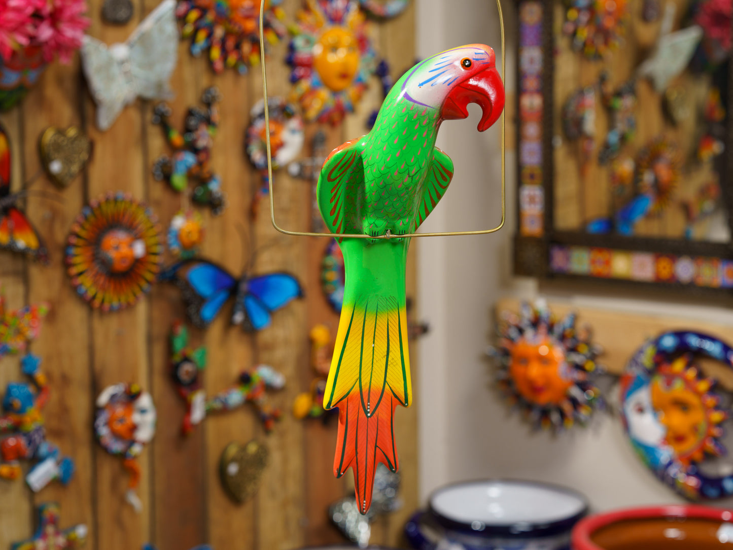 Hanging Parrot Bird With Perch - Large