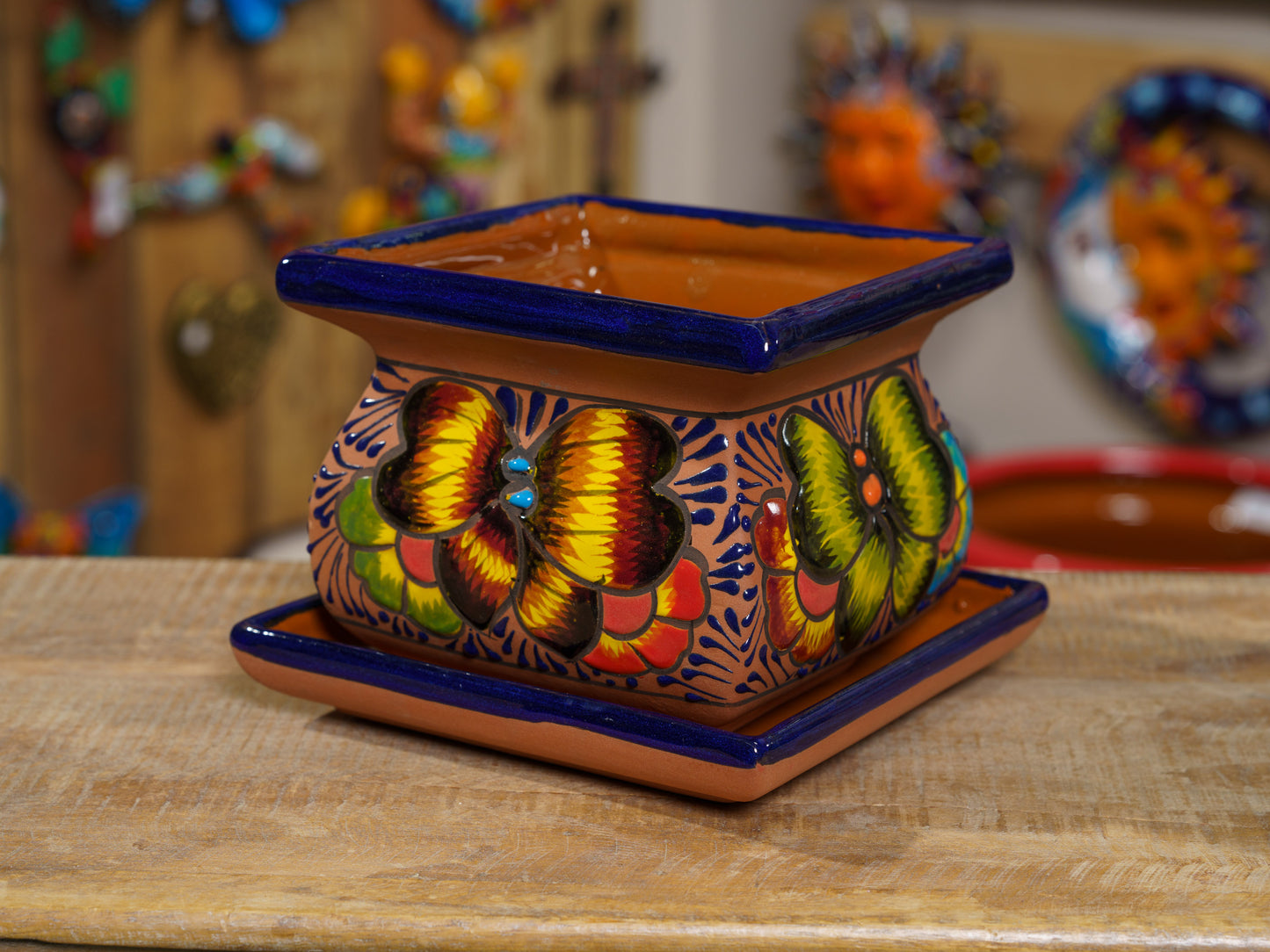 San Miguel Butterfly Planter & Saucer Cobalt