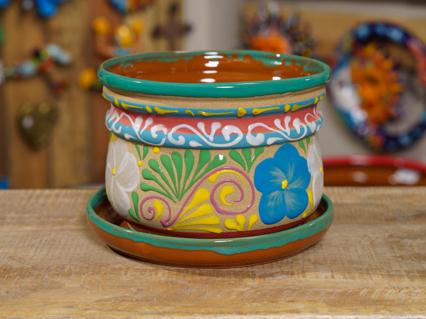 Terracotta Circular Planter With Attached Saucer