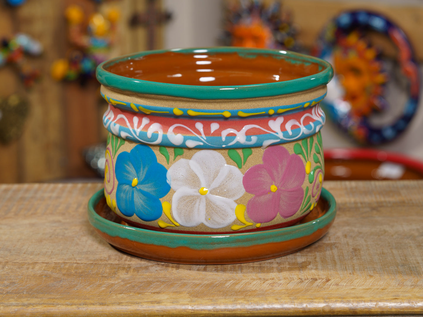 Terracotta Circular Planter With Attached Saucer