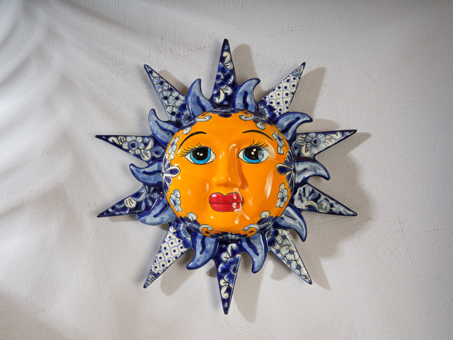 Large "Starburst" Talavera Sun - Cobalt and White - Wall Art