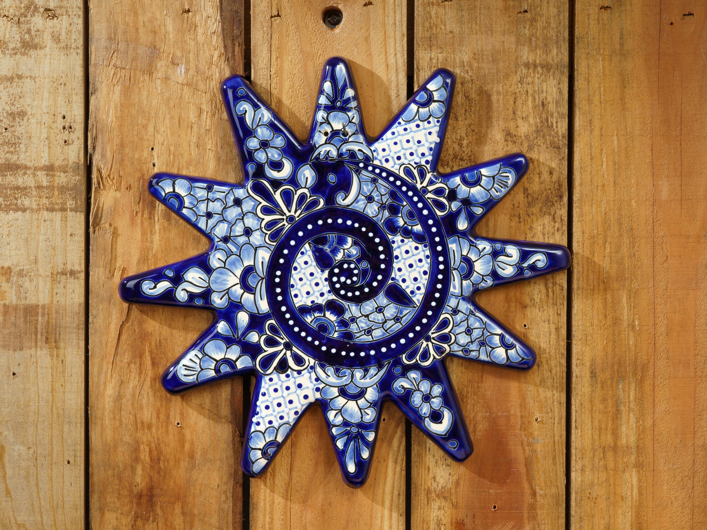 Spiral Sun Wall Art - Cobalt White