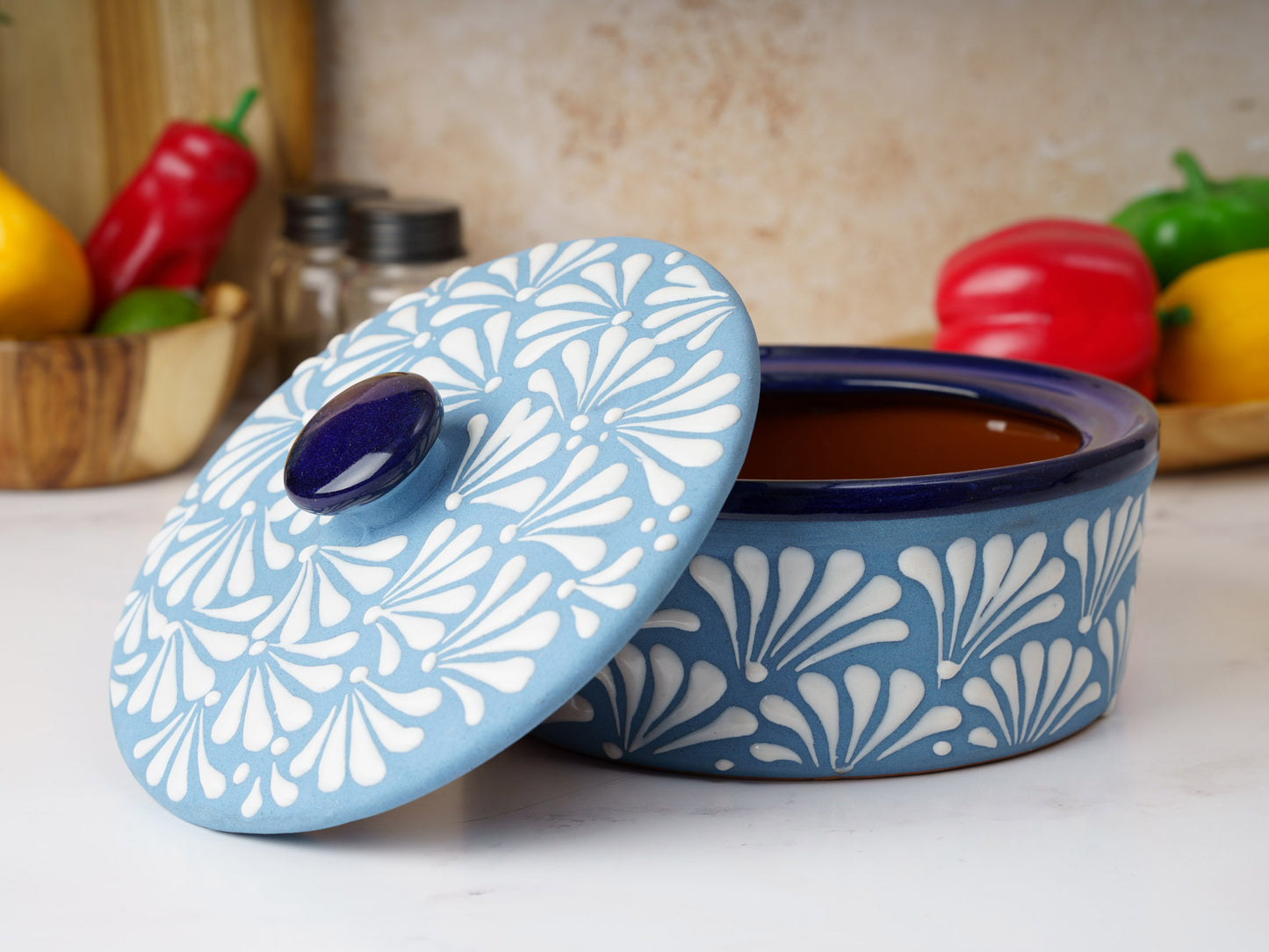 Tortilla Warmer - Puebla Style - White on Blue